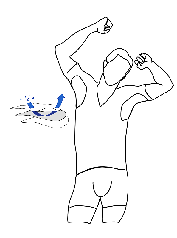 Illustration af mand i ANTI-SVED SKJORTE HERRE undershirt fra ConfidenceForAll og armhulepudens funktion