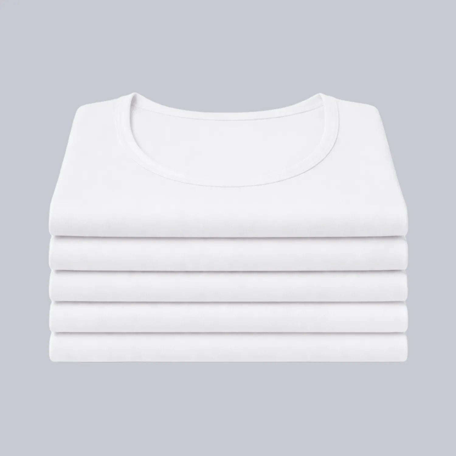 5-pack witte Confidence For All heren anti-zweet T-shirts netjes opgestapeld, basic shirts met ronde hals.