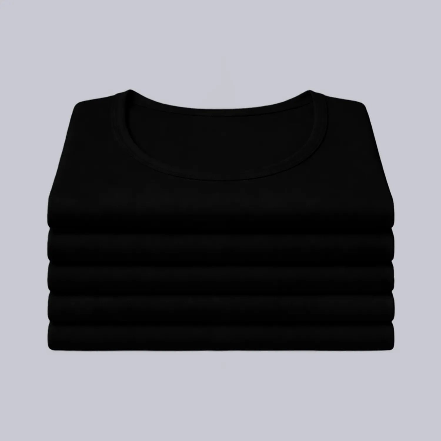 5-pack zwarte Confidence For All heren anti-zweet T-shirts netjes opgestapeld, basic shirts met ronde hals.