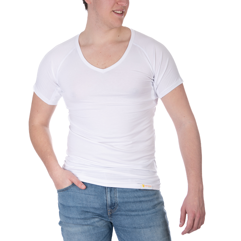 ConfidenceForAll anti zweet shirt Heren V-hals Wit op model